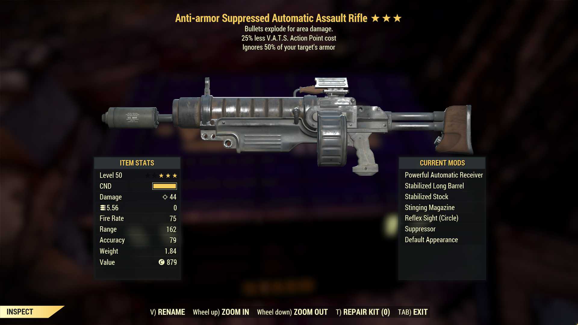 Anti-Armor Explosive Assault Rifle (25% less VATS AP cost)