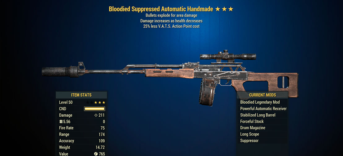 Bloodied Explosive Handmade Rifle (25% less AP cost) Level 50