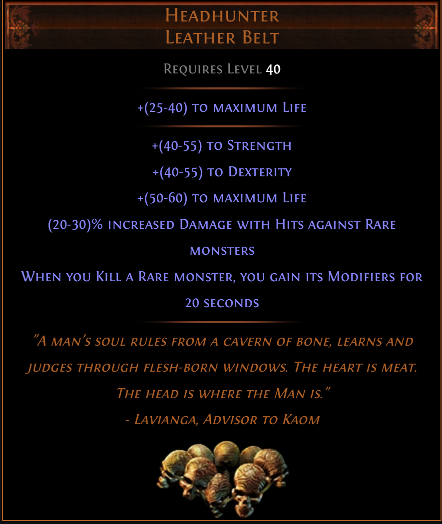Headhunter Leather Belt Non Corrupted Clean PC Ancestor Standard