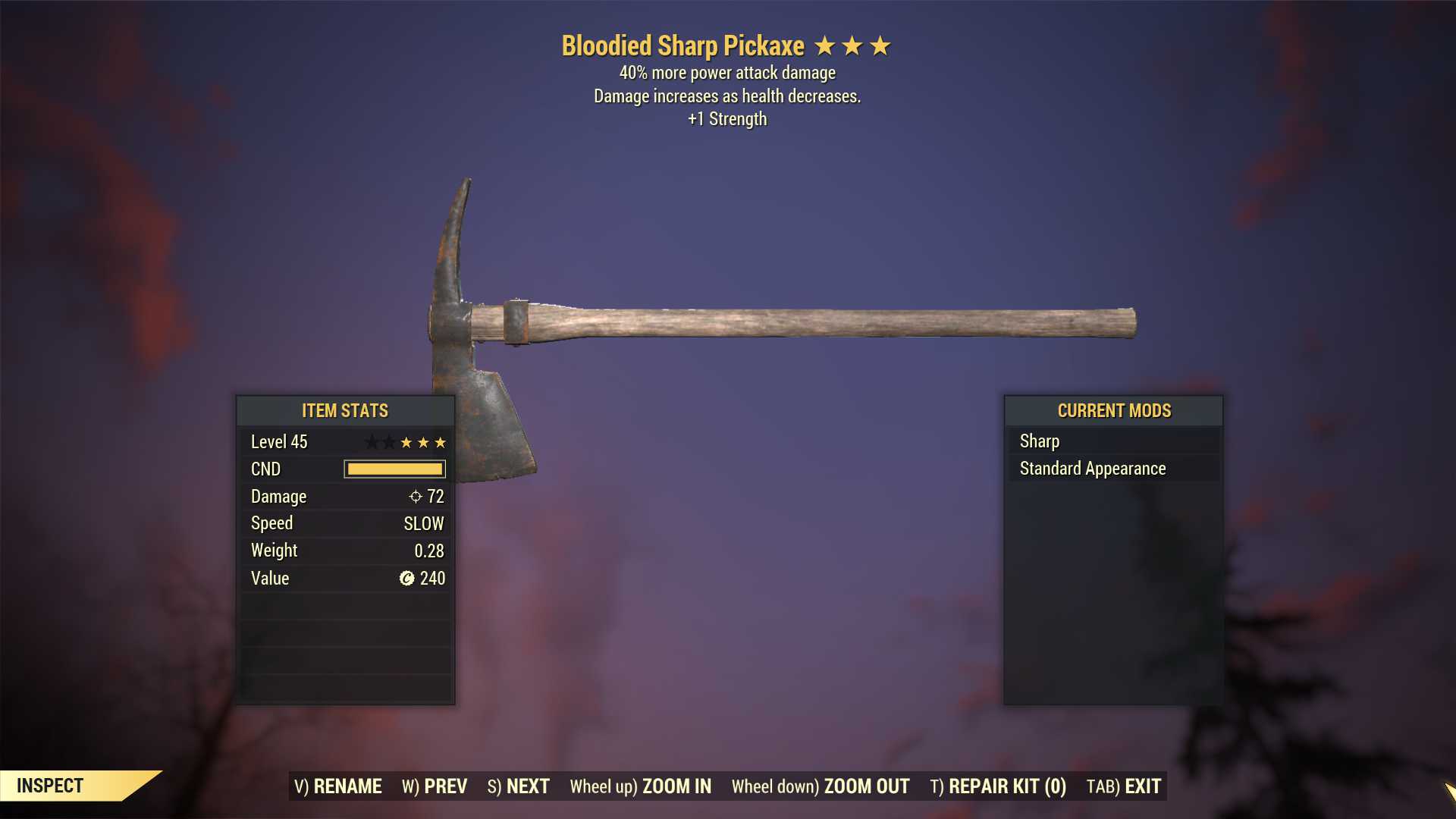 Bloodied Pickaxe (+40% damage PA, +1 Strength)