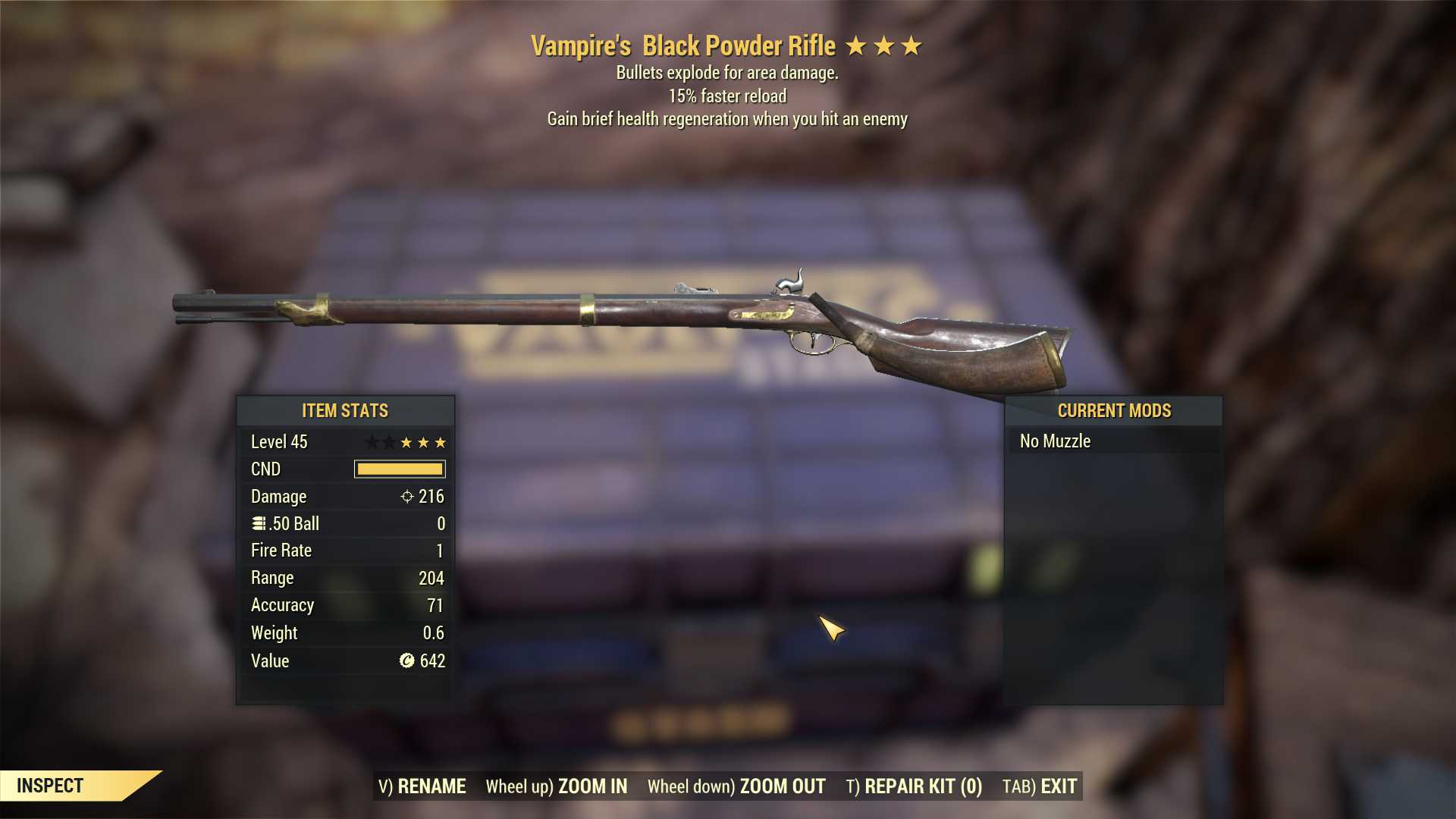 Vampire's Explosive Black Powder Rifle (15% faster reload)