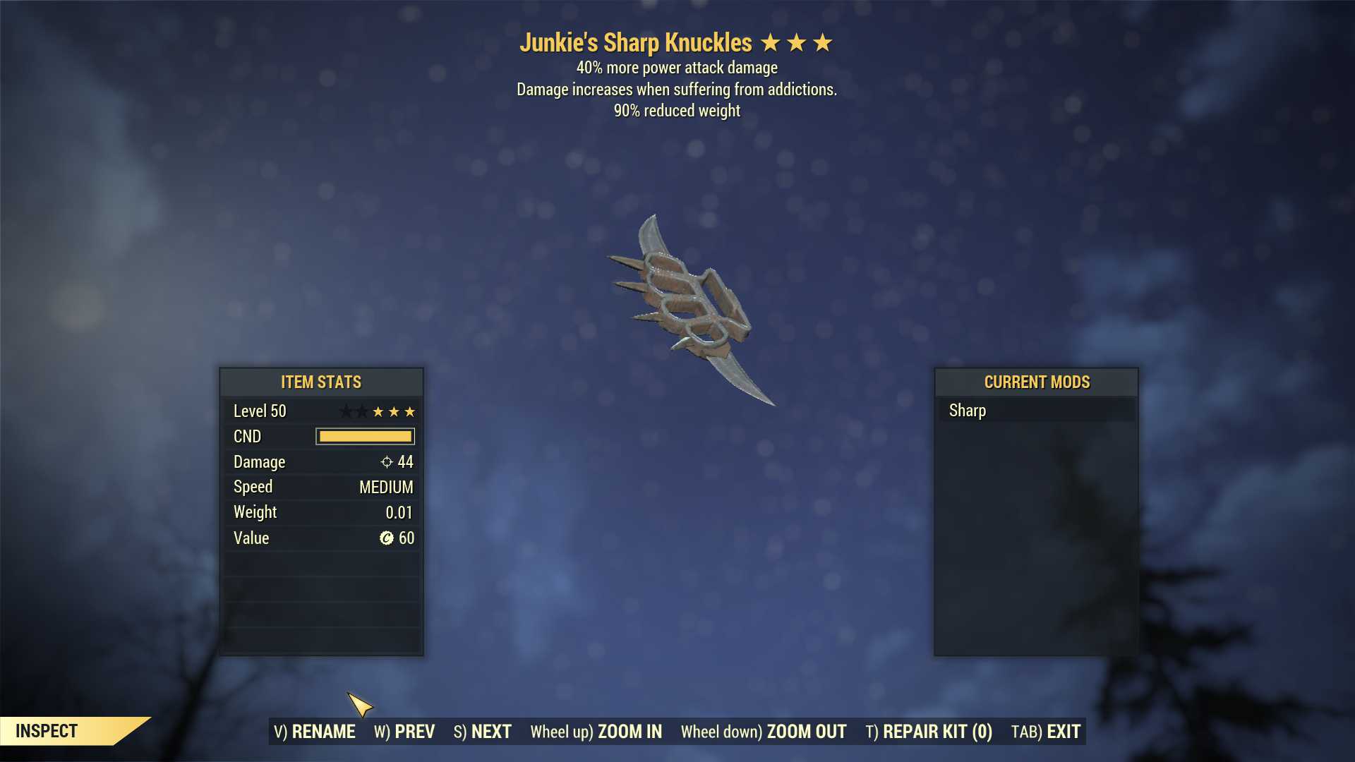 Junkie's Knuckles (+40% damage PA, 90% reduced weight)