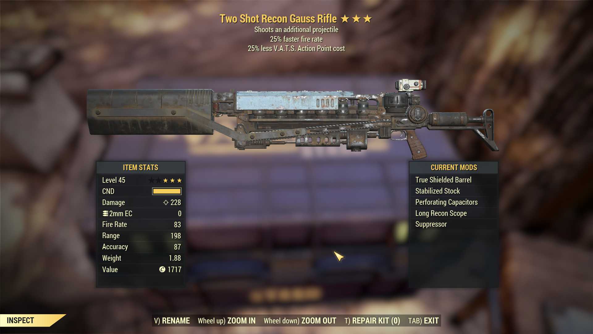 Two Shot Gauss Rifle (25% faster fire rate, 25% less VATS AP cost)