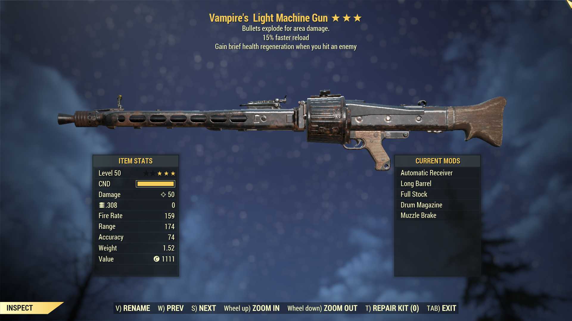Vampire's Explosive Light Machine Gun (LMG) (15% faster reload)