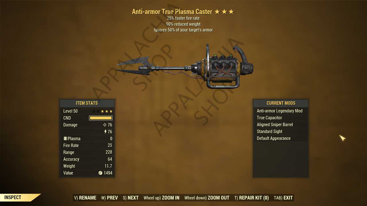 Anti-Armor Plasma Caster (25% faster fire rate, 90% reduced weight)