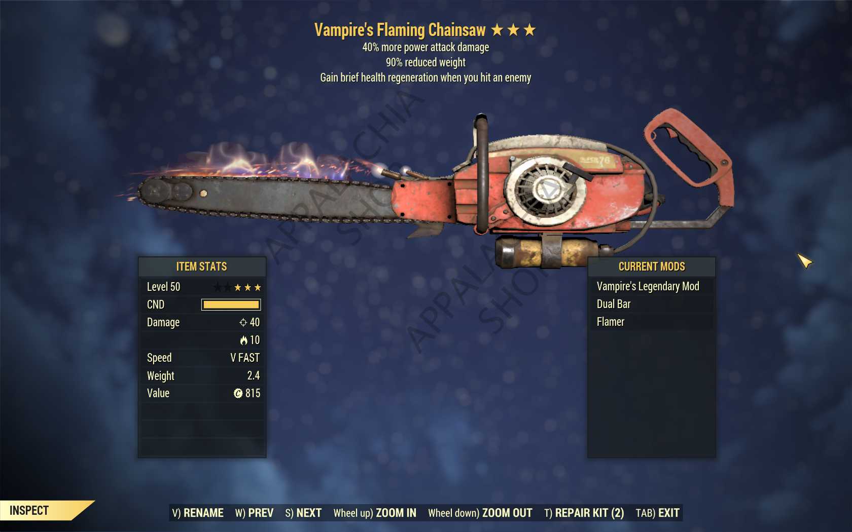 Vampire's Chainsaw (+40% damage PA, 90% reduced weight)