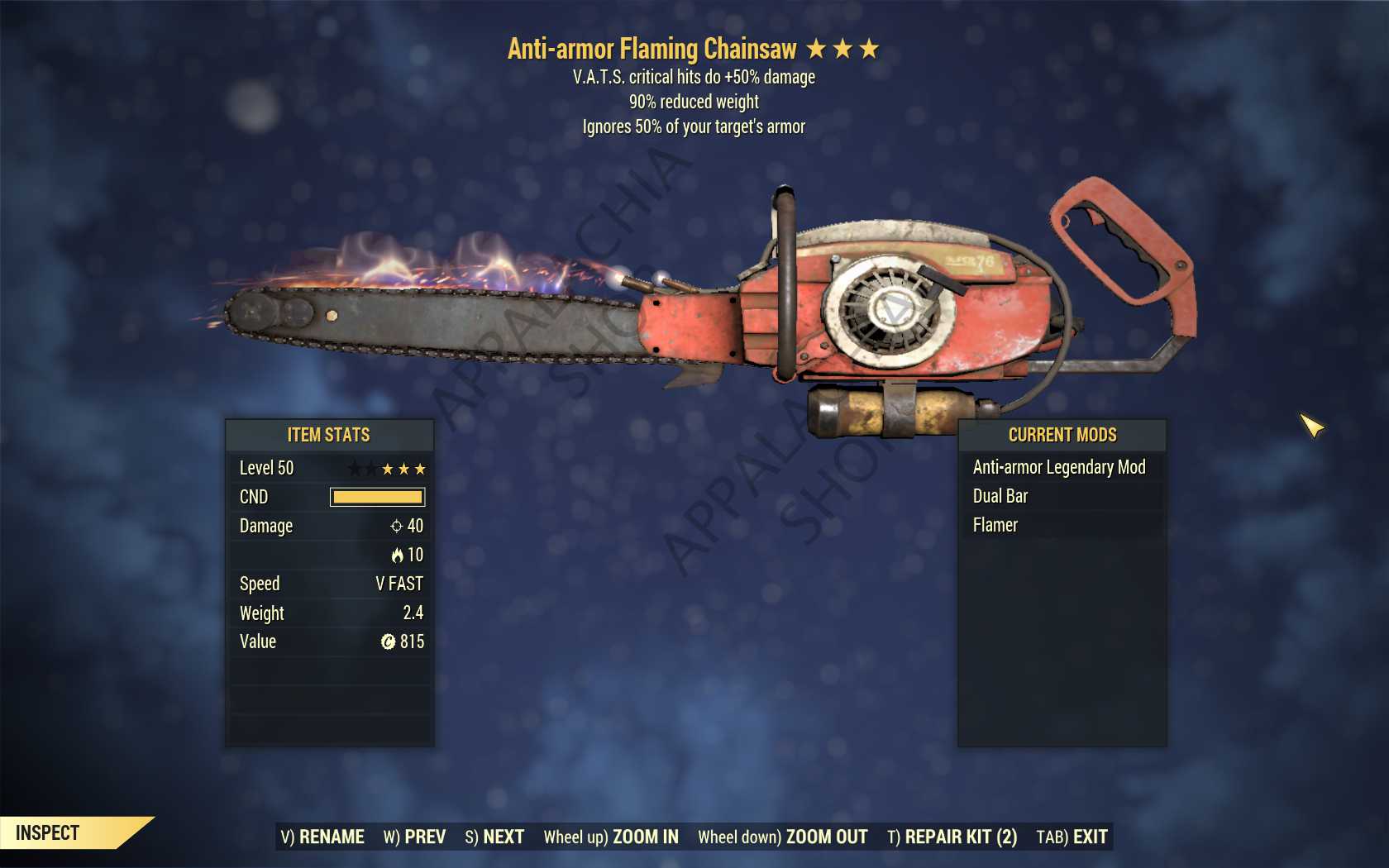 Anti-Armor Chainsaw (+50% critical damage, 90% reduced weight)