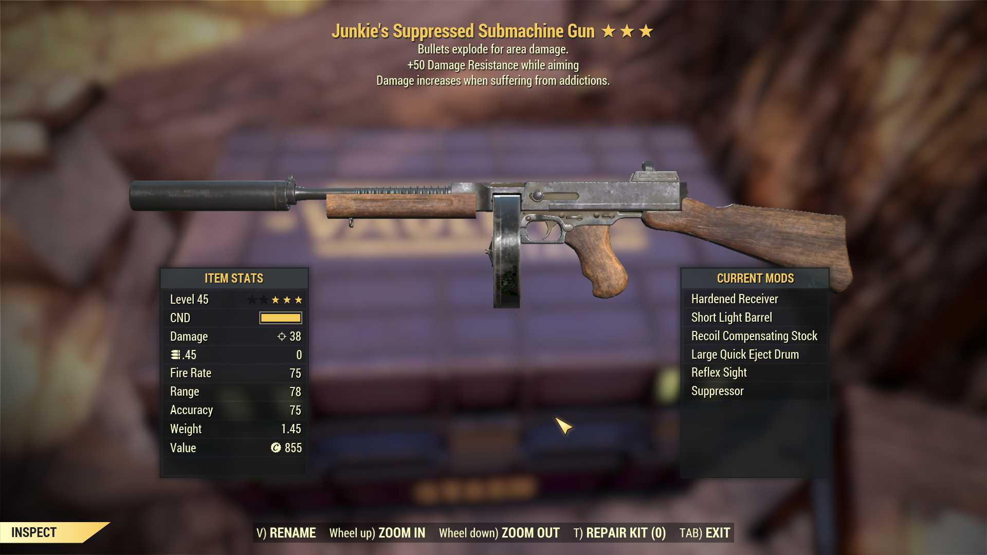 Junkie's Explosive Submachine Gun (+50 resist WA)