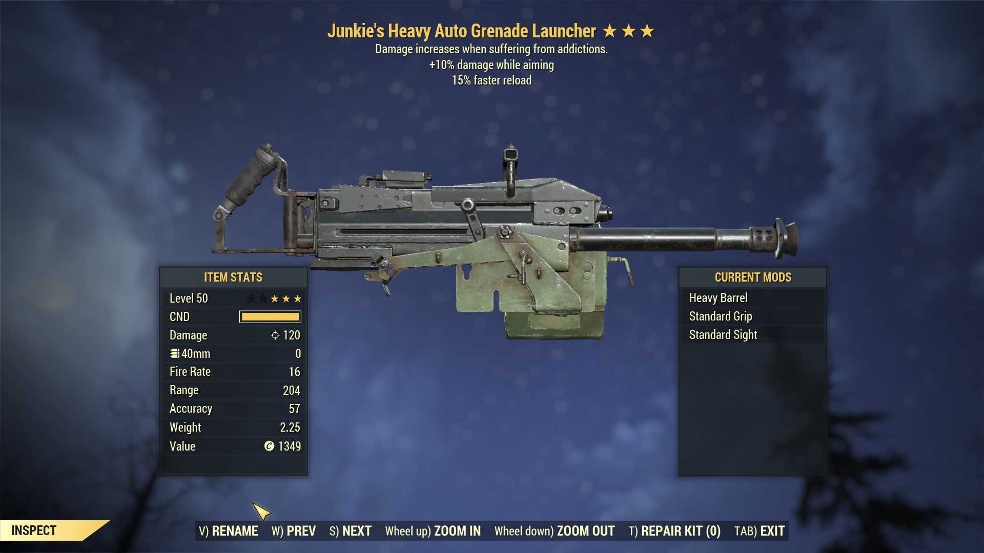 Junkie's Auto Grenade Launcher (+25% damage WA, 15% faster reload)