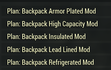 Plan: Backpack mod / Backpack Plan Bundle: (Backpack High Capacity, Insulated, Lead Lined, etc)