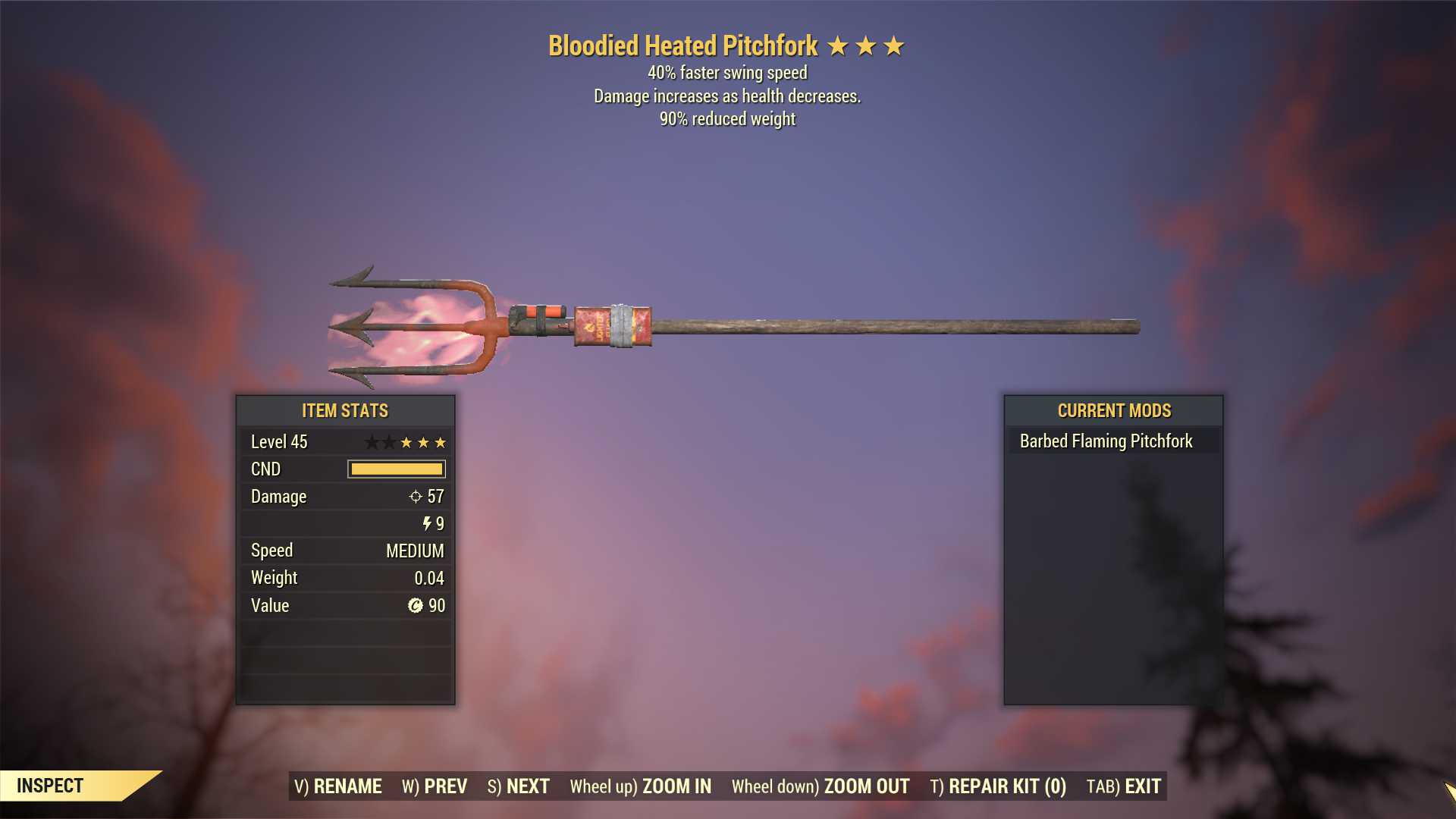 Bloodied Pitchfork (40% Faster Swing Speed, 90% reduced weight)