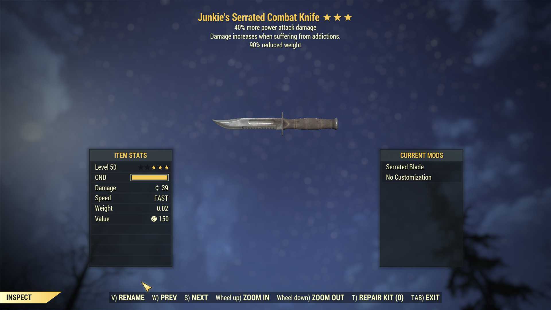Junkie's Combat Knife (+40% damage PA, 90% reduced weight)