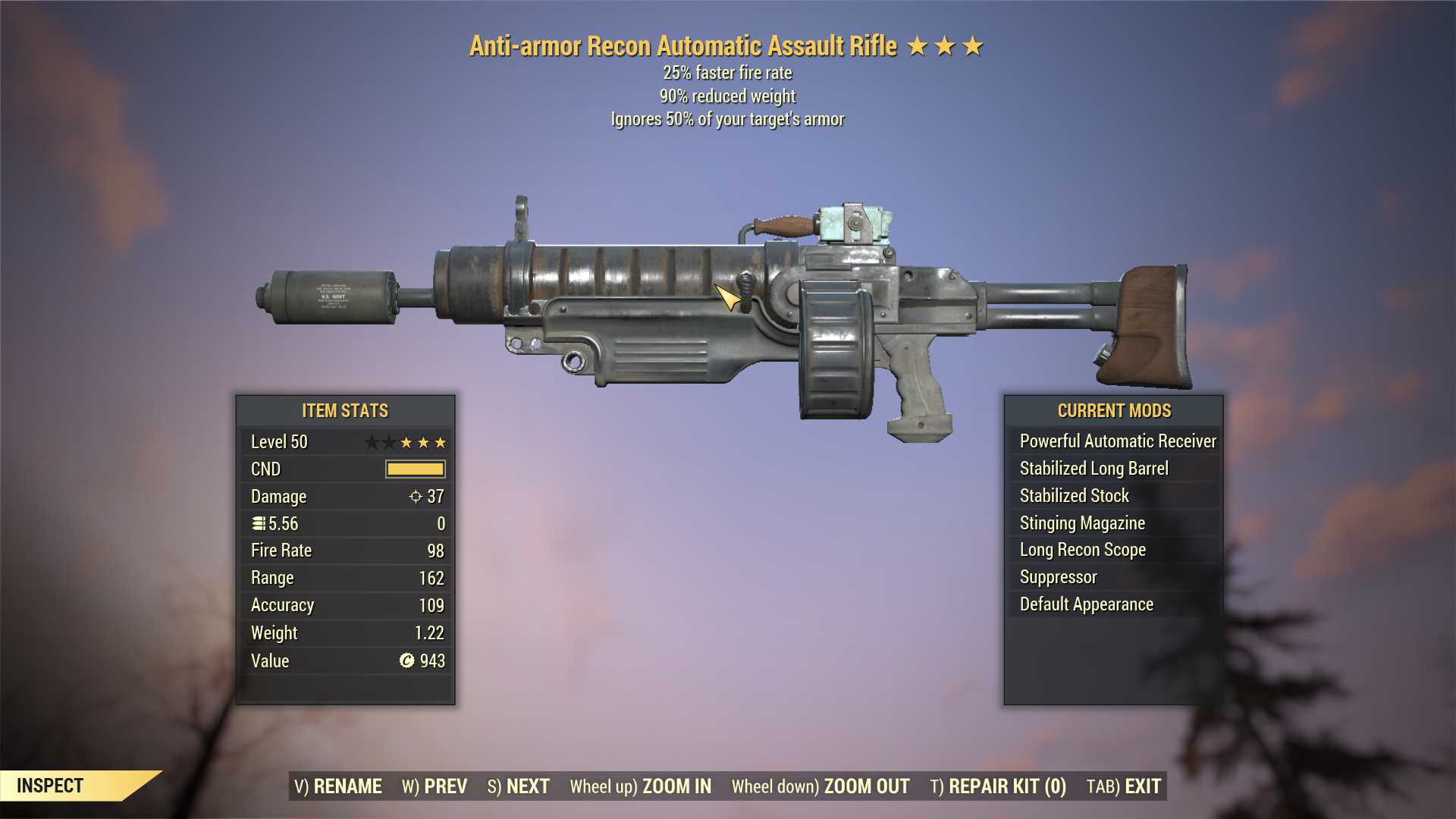 Anti-Armor Assault Rifle (25% faster fire rate, 90% reduced weight)