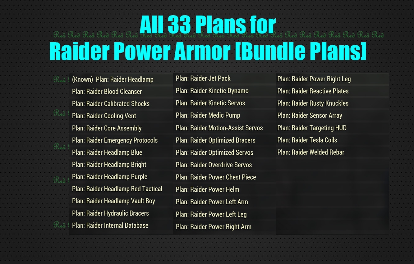 All 33 Plans for Raider Power Armor [Bundle Plans]