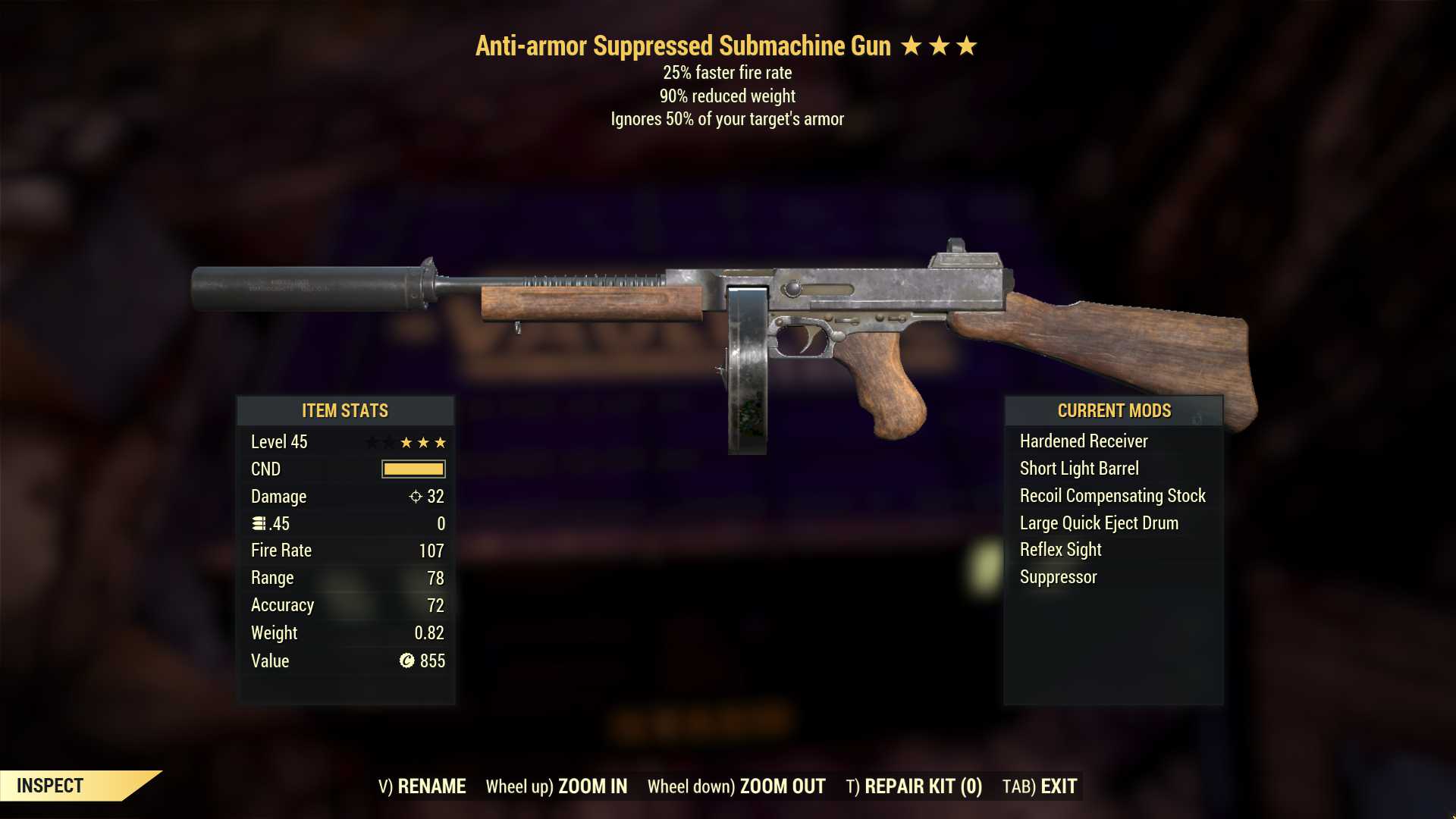Anti-Armor Submachine Gun (25% faster fire rate, 90% reduced weight)