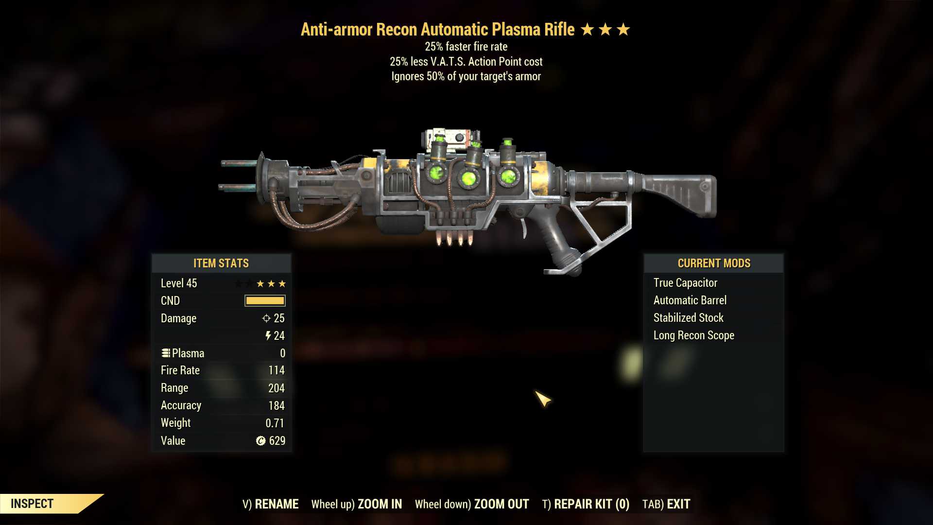 Anti-Armor Plasma rifle (25% faster fire rate, 25% less VATS AP cost)