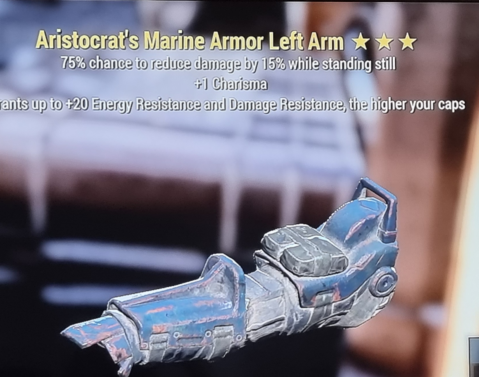 Aristocrats sentinel +1 charisma marine left arm FALLOUT 76 PS4