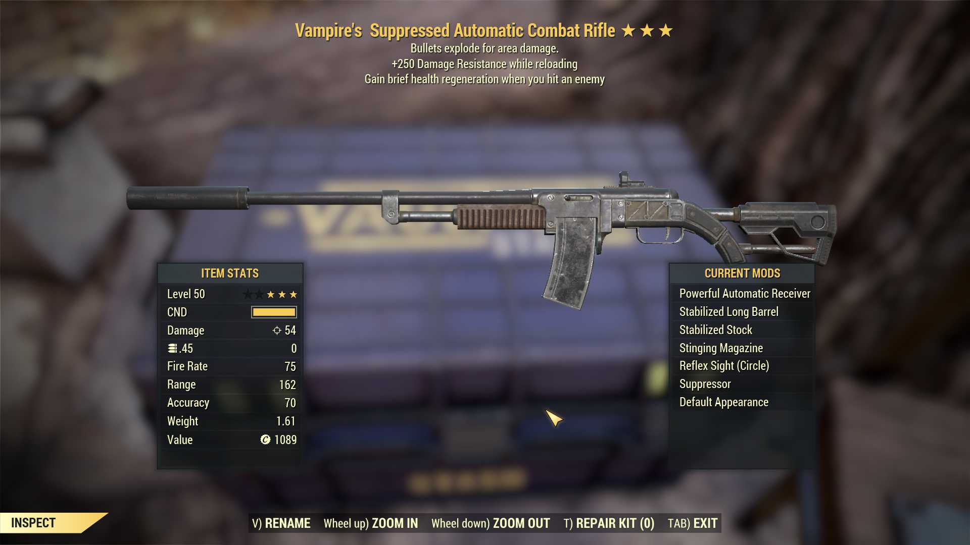 Vampire's Explosive Combat Rifle (+250 resist WR)