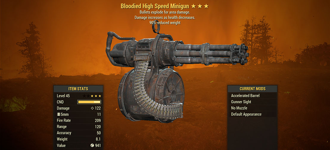 Bloodied Explosive Minigun (90% reduced weight)