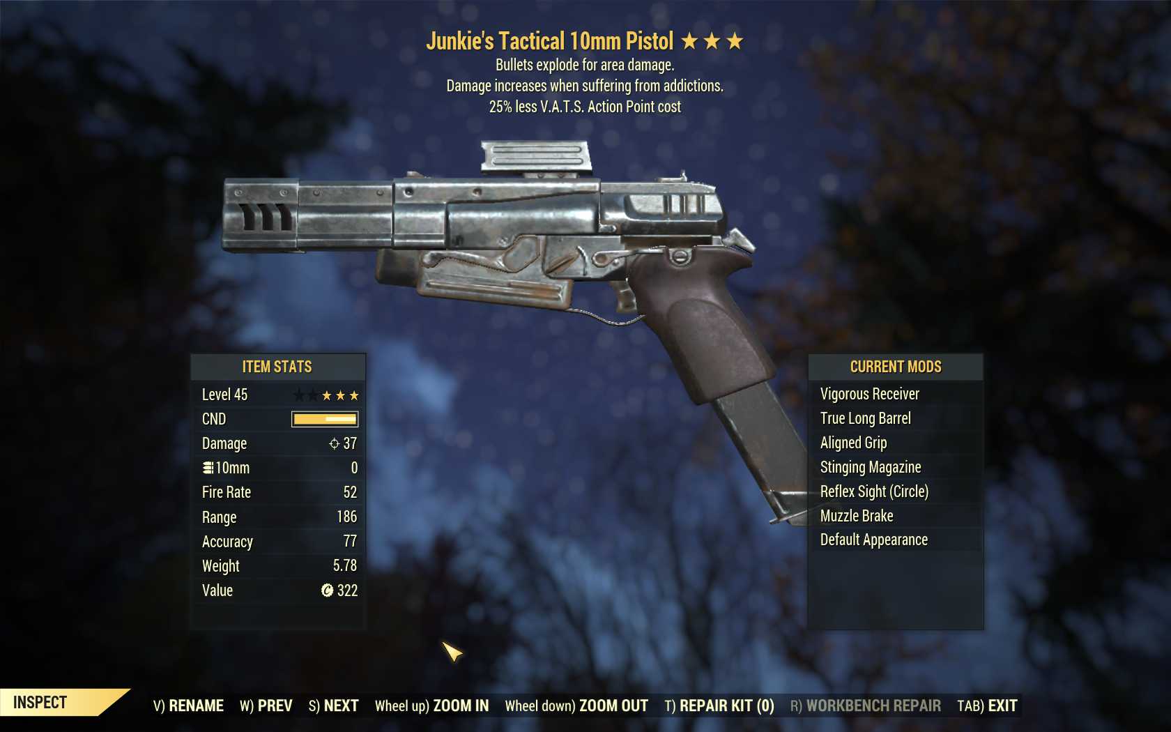 Junkie's Explosive 10mm pistol (25% less VATS AP cost)