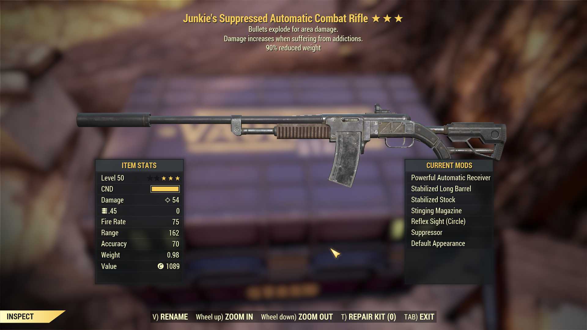 Junkie's Explosive Combat Rifle (90% reduced weight)
