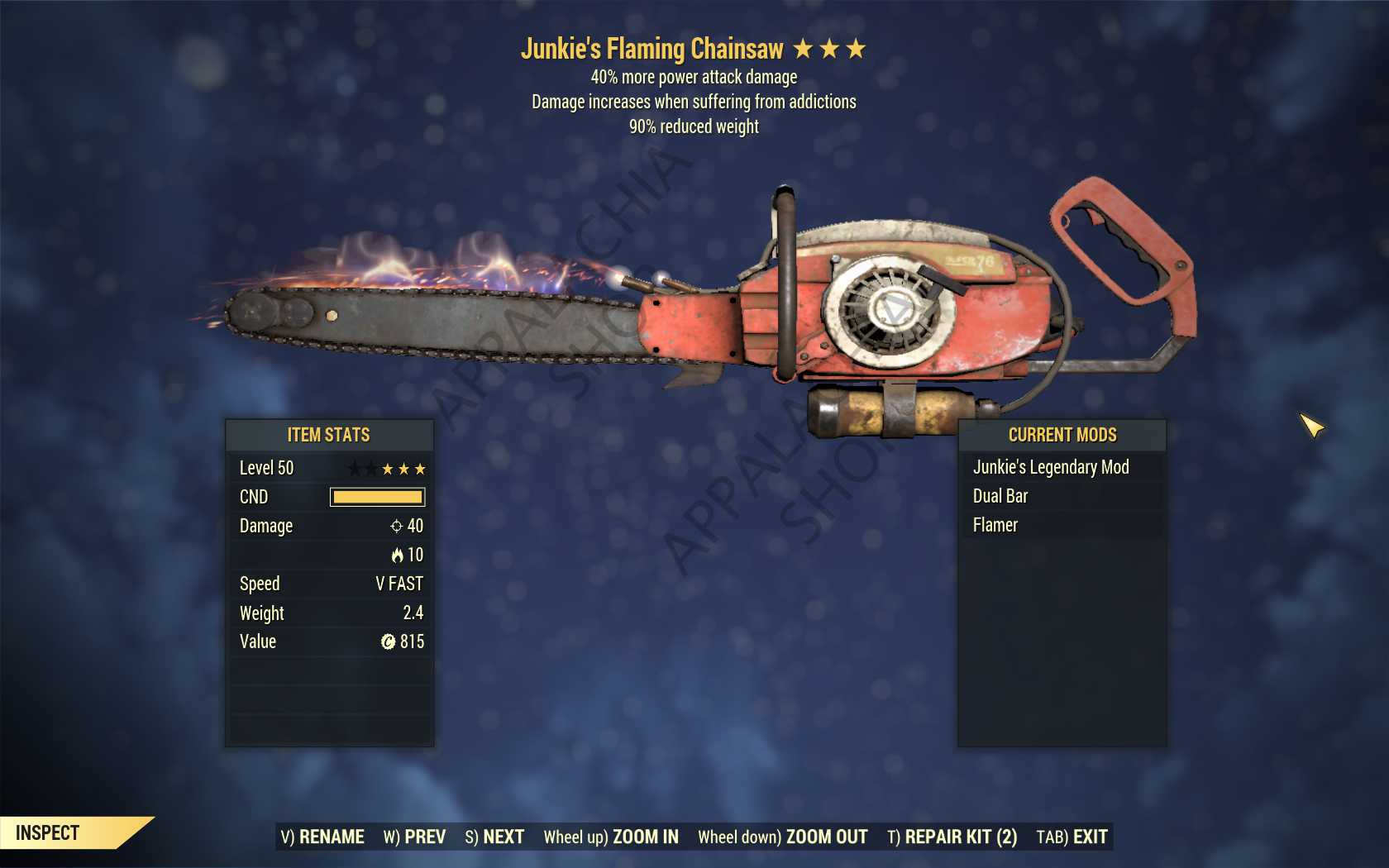 Junkie's Chainsaw (+40% damage PA, 90% reduced weight)
