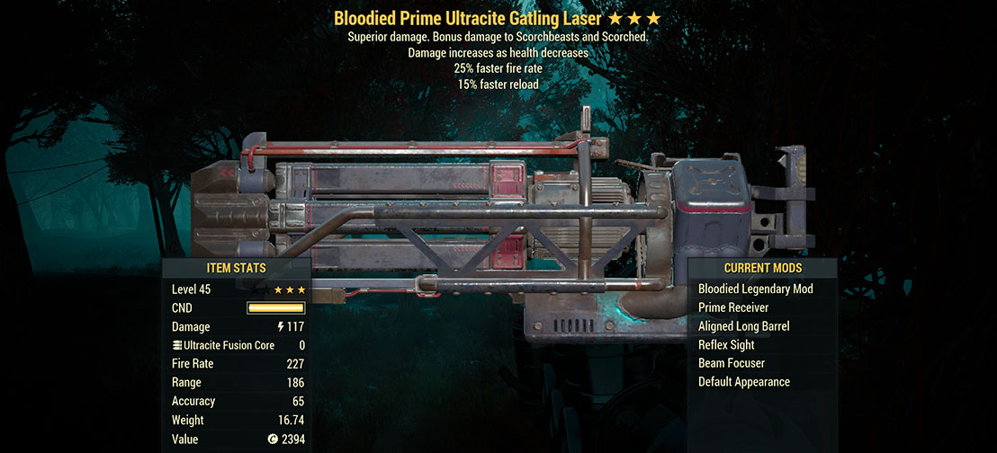 Bloodied Ultracite Gatling Laser (25% faster fire rate/15% faster reload)