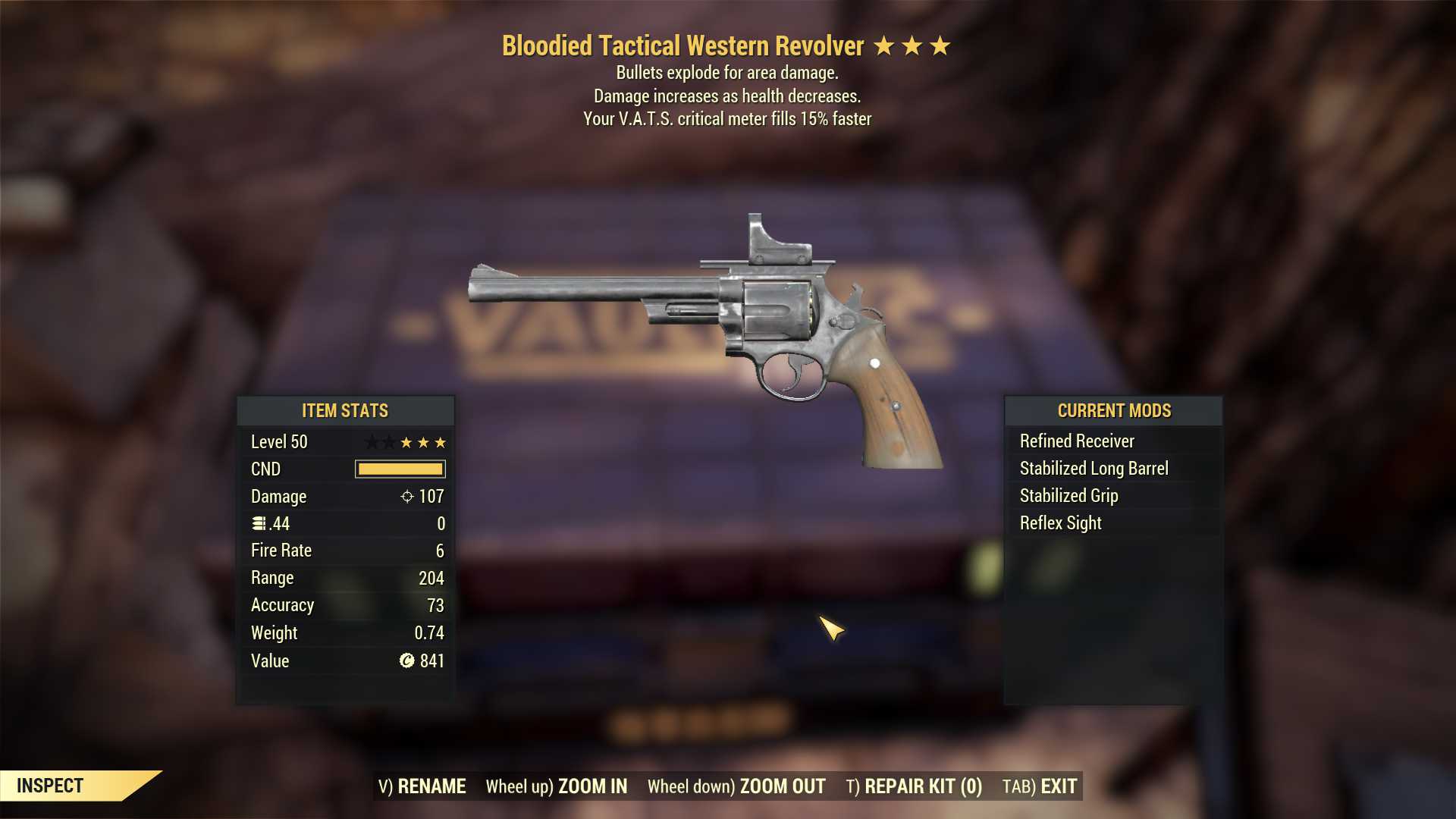 Bloodied Explosive Western Revolver (VATS crit fills 15% faster)