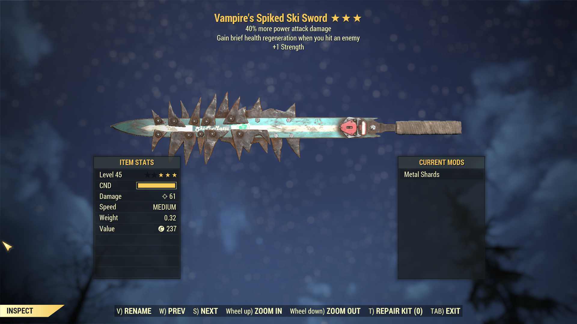 Vampire's Ski Sword (+40% damage PA, +1 Strength)