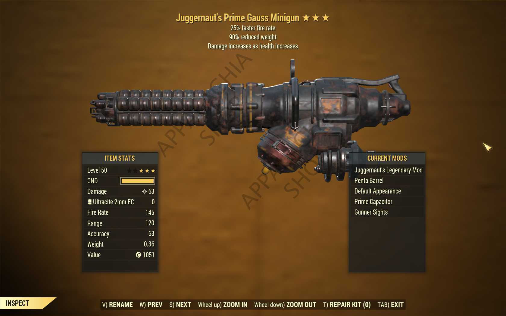 Juggernaut's Gauss Minigun (25% faster fire rate, 90% reduced weight)[FULL MODS]