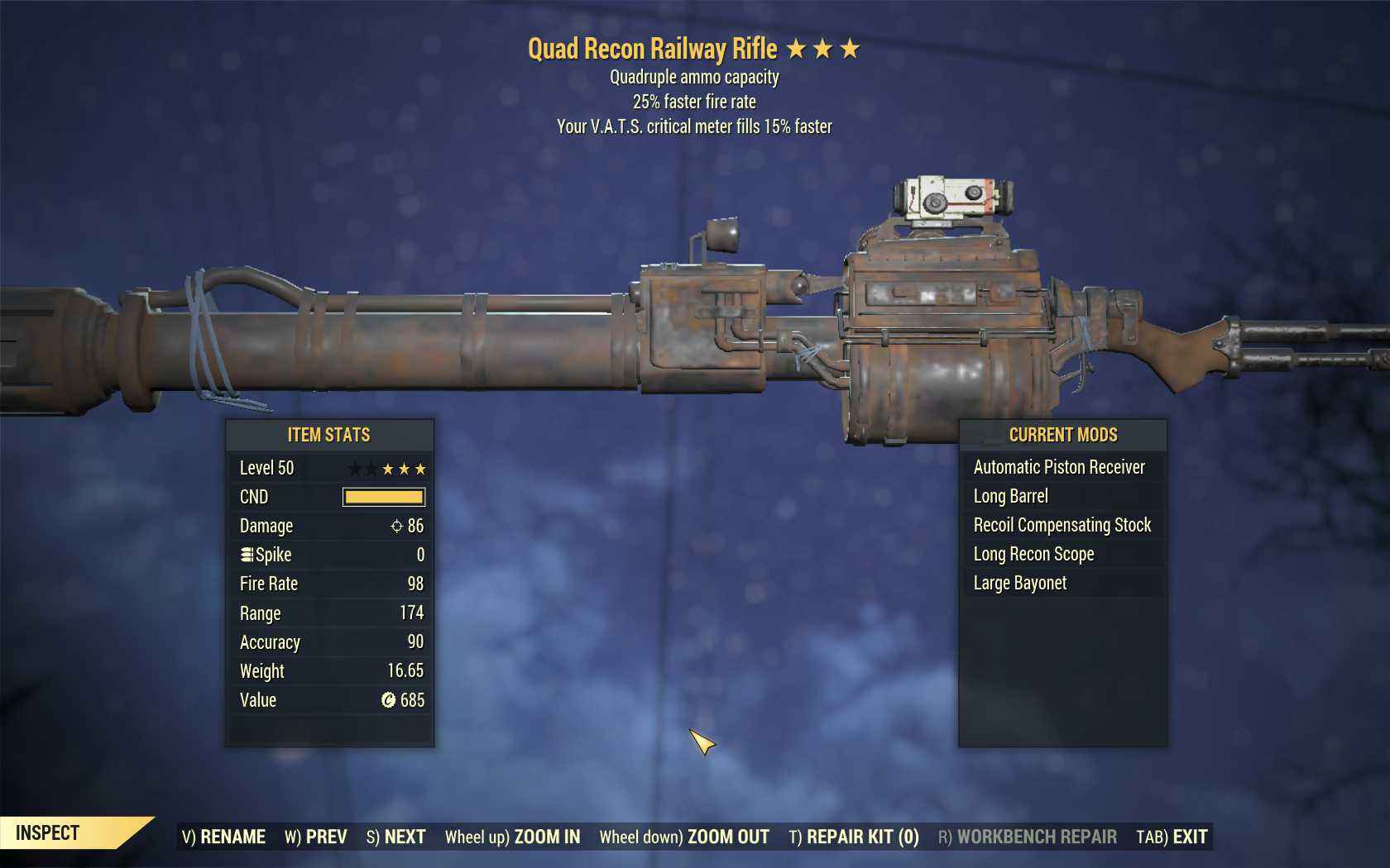 Quad Railway (25% faster fire rate, VATS crit fills 15% faster)