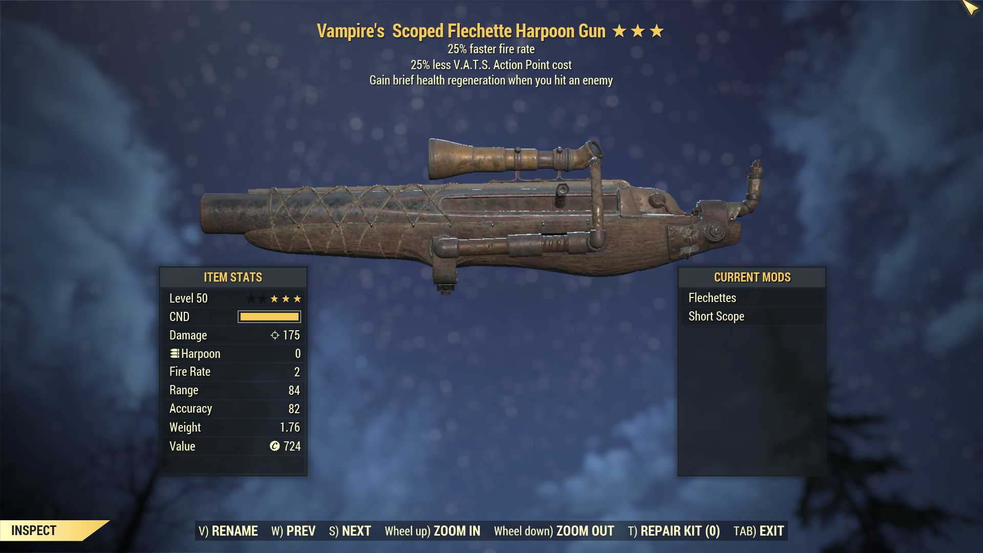 Vampire's Harpoon Gun (25% faster fire rate, 25% less VATS AP cost)
