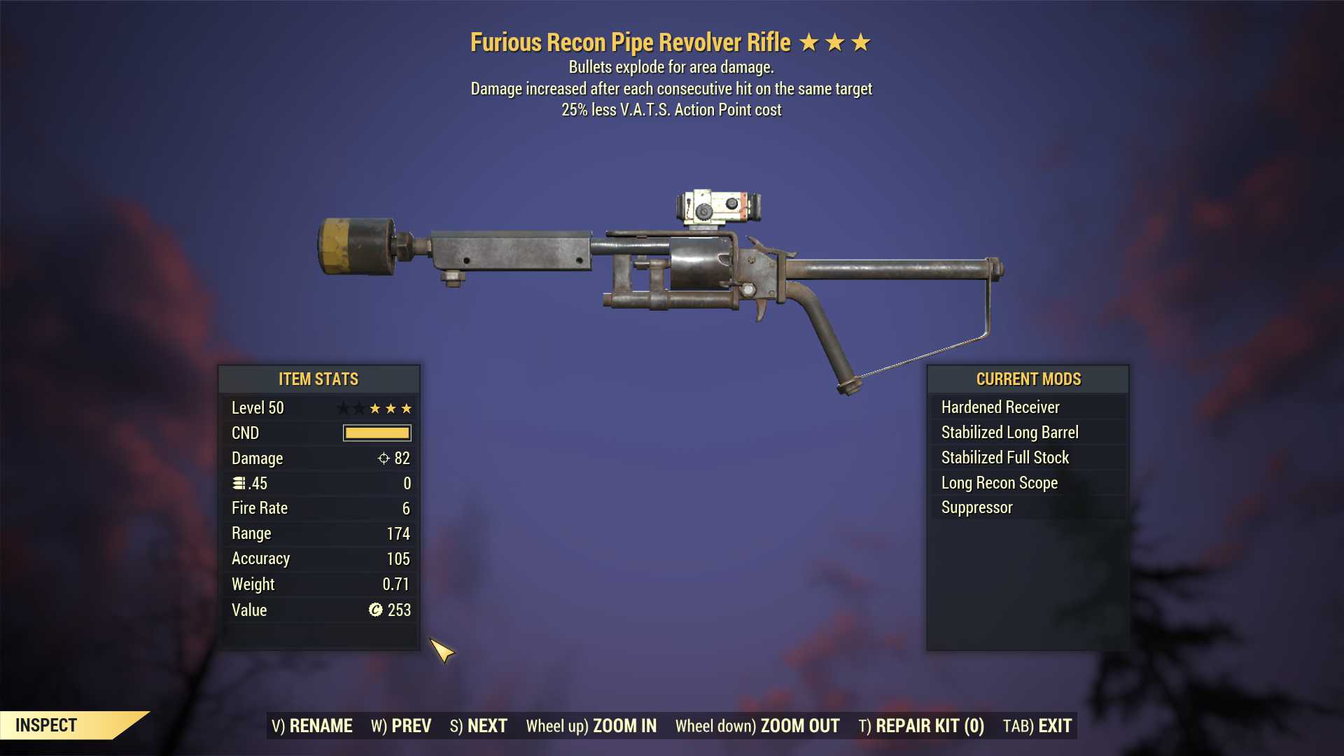 Furious Explosive Pipe Revolver (25% less VATS AP cost)