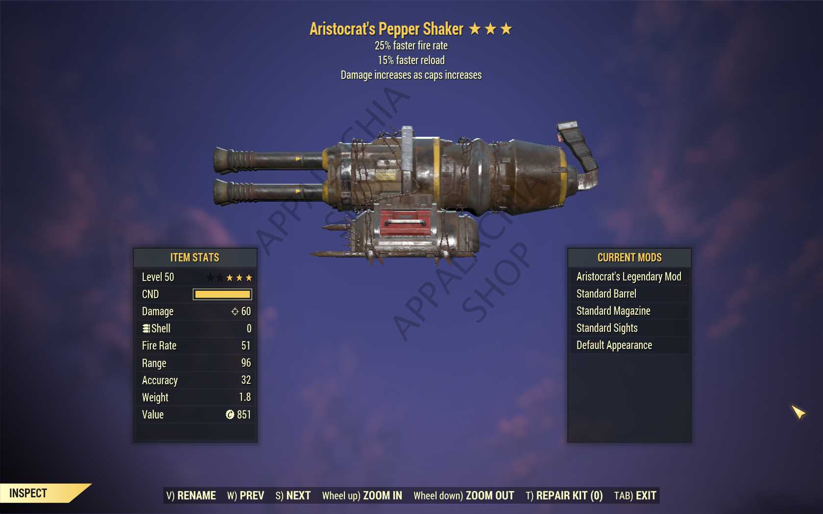 Aristocrat's Pepper Shaker (25% faster fire rate, 15% faster reload)
