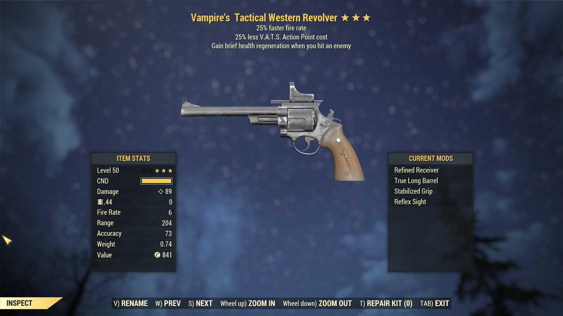 Vampire's Western Revolver (25% faster fire rate, 25% less VATS AP cost)
