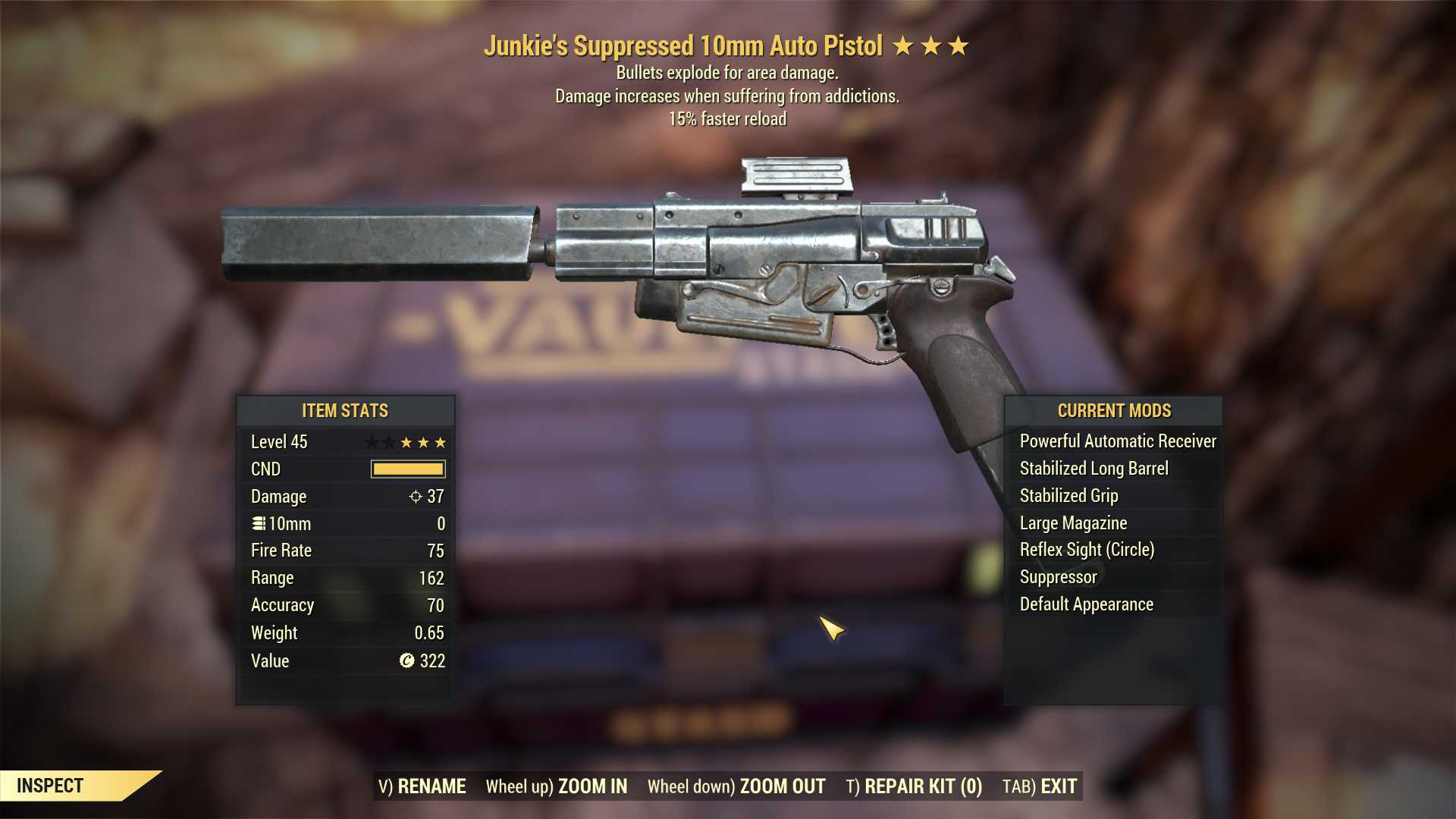 Junkie's Explosive 10mm pistol (15% faster reload)