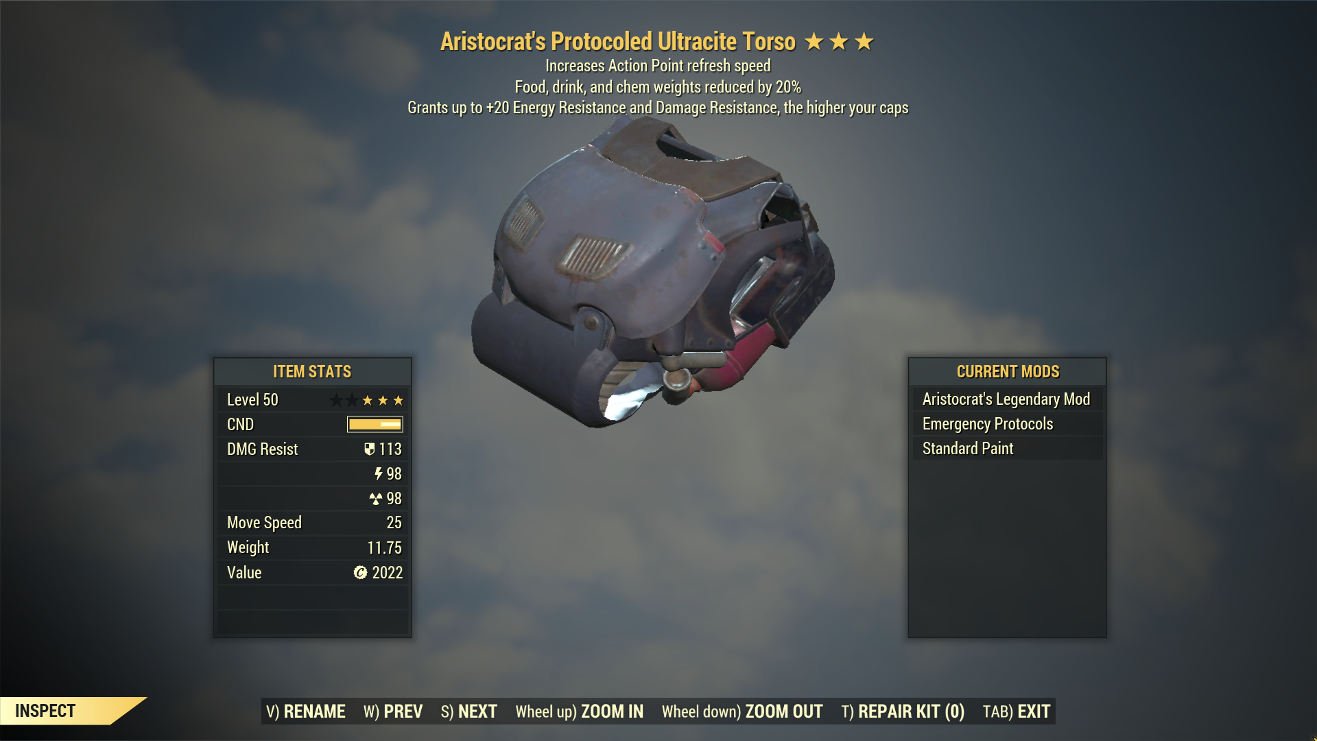 Aristocrat's Food Chems Weight Redcued Ultracite Power Armor + AP Refresh + Ultracite Jet Pack Helm