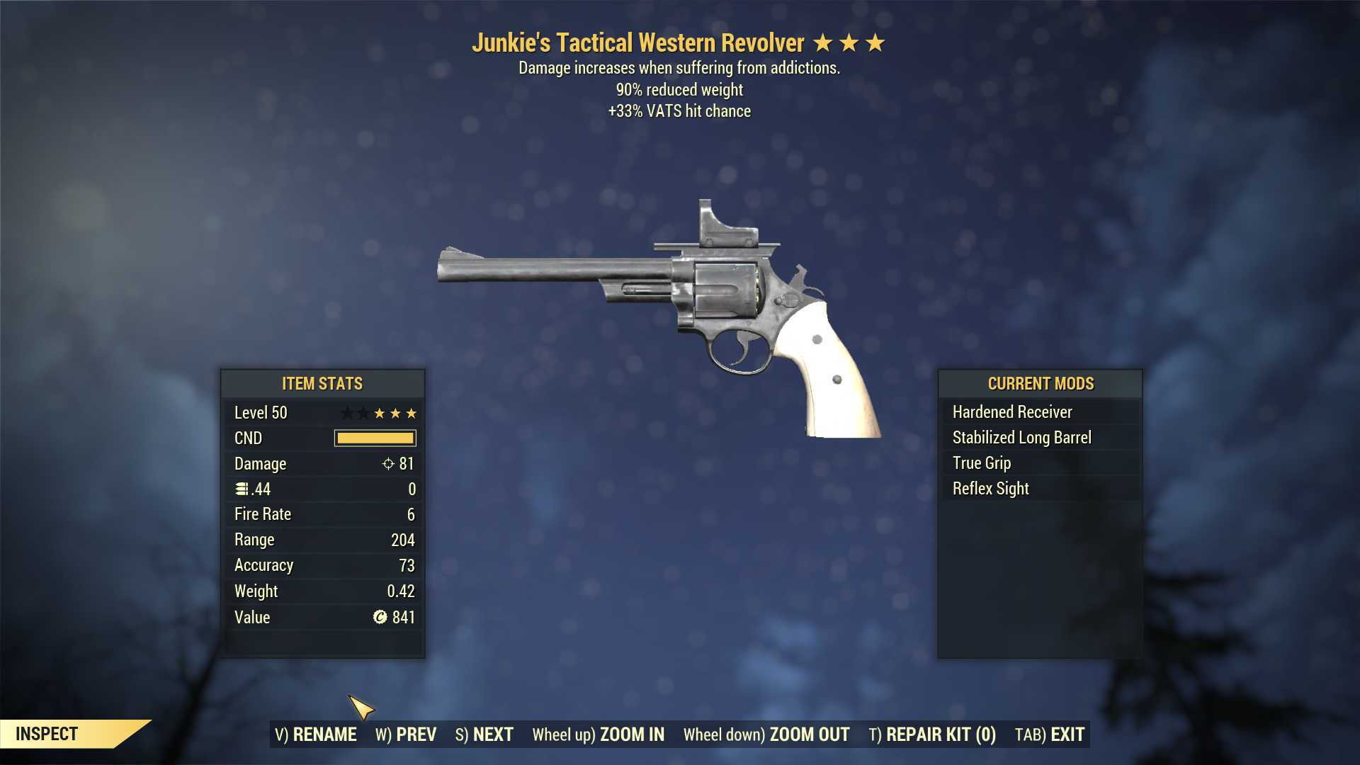Junkie's Western Revolver (+50% VATS hit chance, 90% reduced weight)