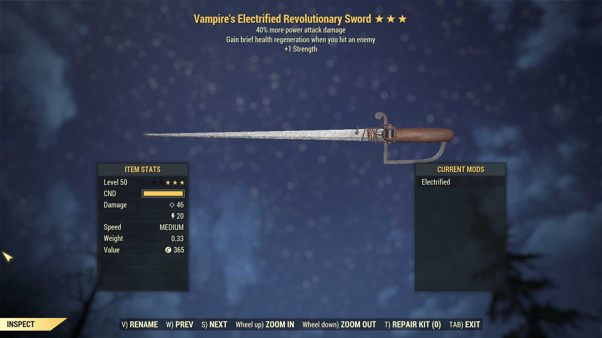 Vampire's Revolutionary Sword (+40% damage PA, +1 Strength)