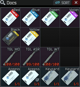 Lab set / all lab cards - 3 keys + 7 keycards + docs (red, green, blue, black, violet and 2 access c