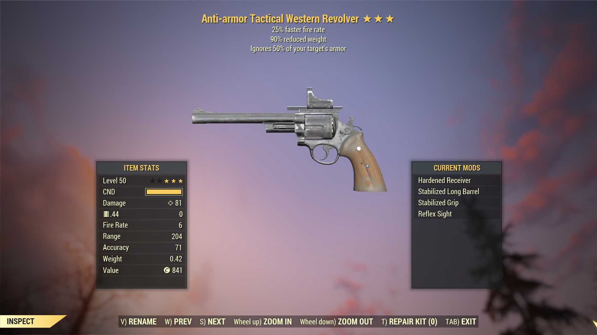 Anti-Armor Western Revolver (25% faster fire rate, 90% reduced weight)
