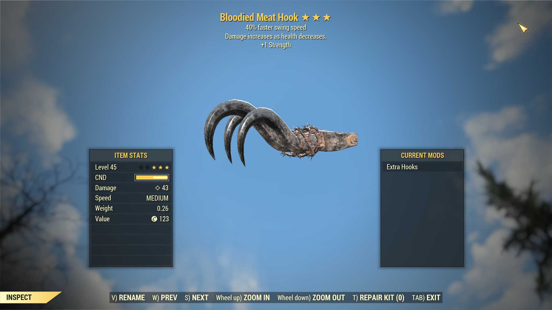 Bloodied Meat Hook (40% Faster Swing Speed, +1 Strength)