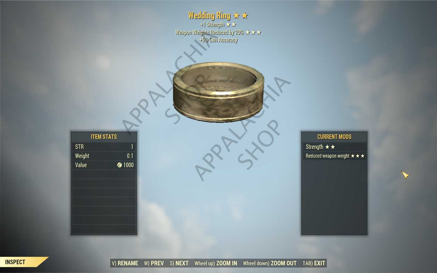 [STR WWR ACCURACY] Weapon Weight Reduction Wedding Ring (+1 STRENGHT, +5% Gun Accuracy) [Legendary o