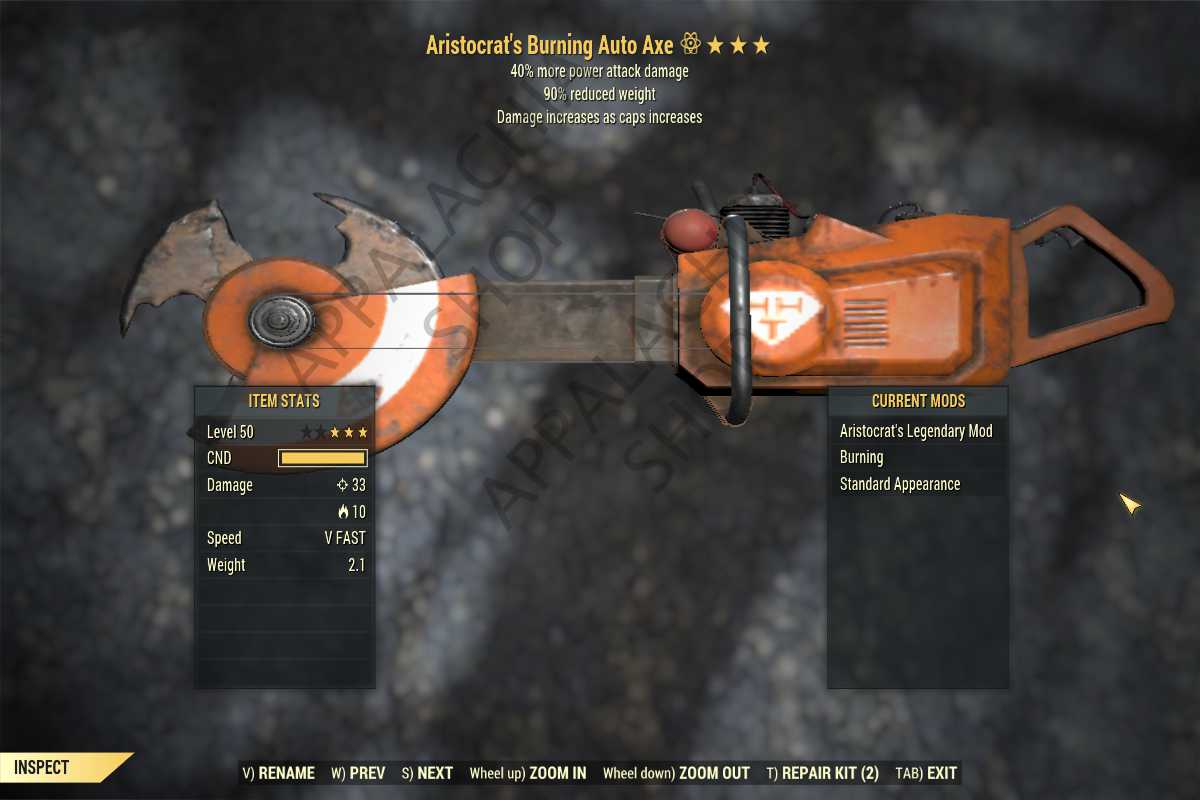 Aristocrat's Auto Axe (+40% damage PA, 90% reduced weight)