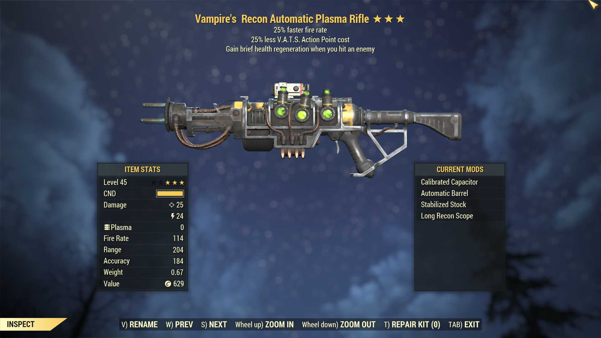 Vampire's Plasma rifle (25% faster fire rate, 25% less VATS AP cost)