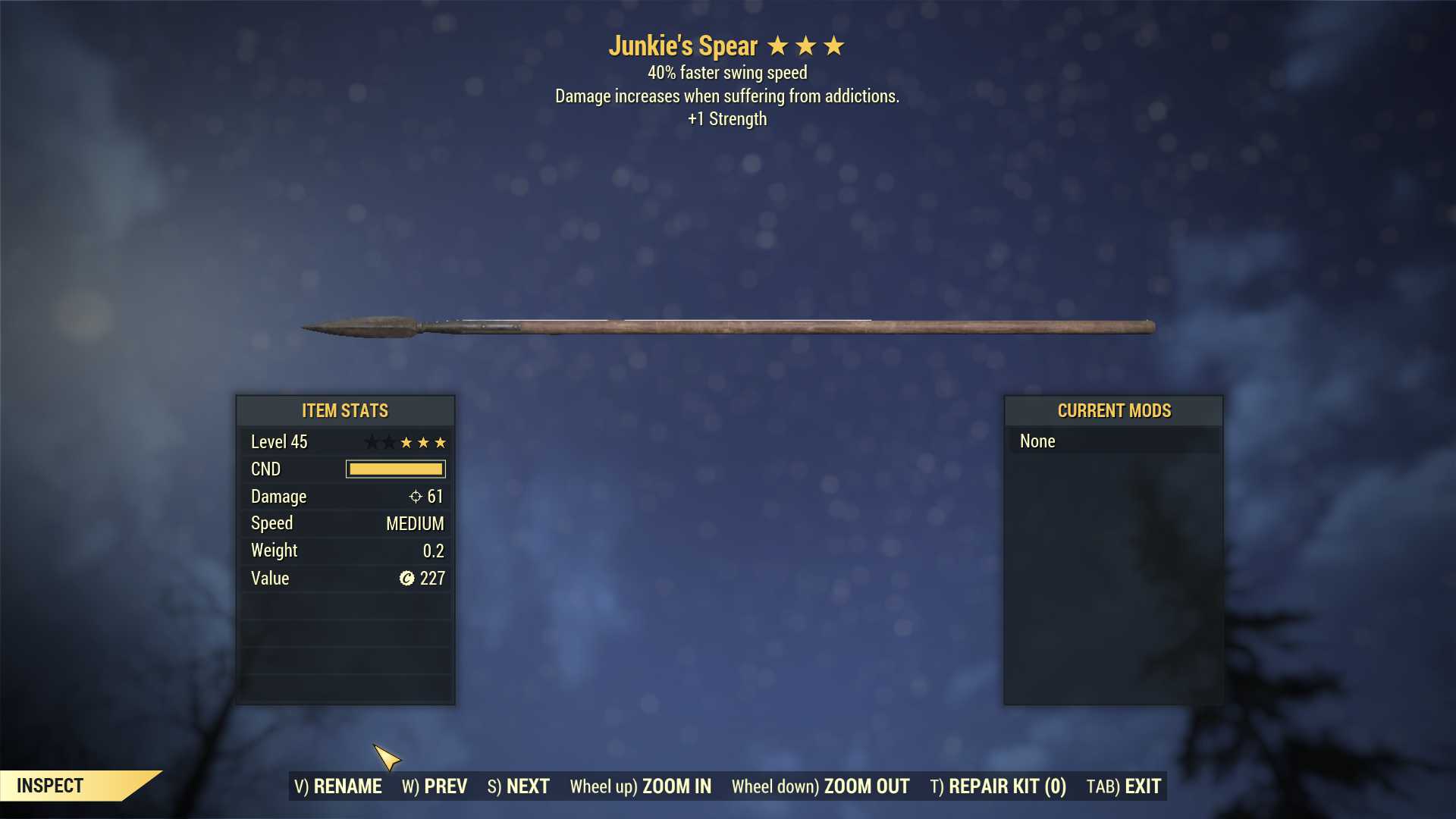 Junkie's Spear (40% Faster Swing Speed, +1 Strength)