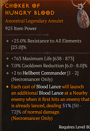 Buy NECROMANCER AMULET +2 HELLBENT in DIABLO 4 Items - Offer 