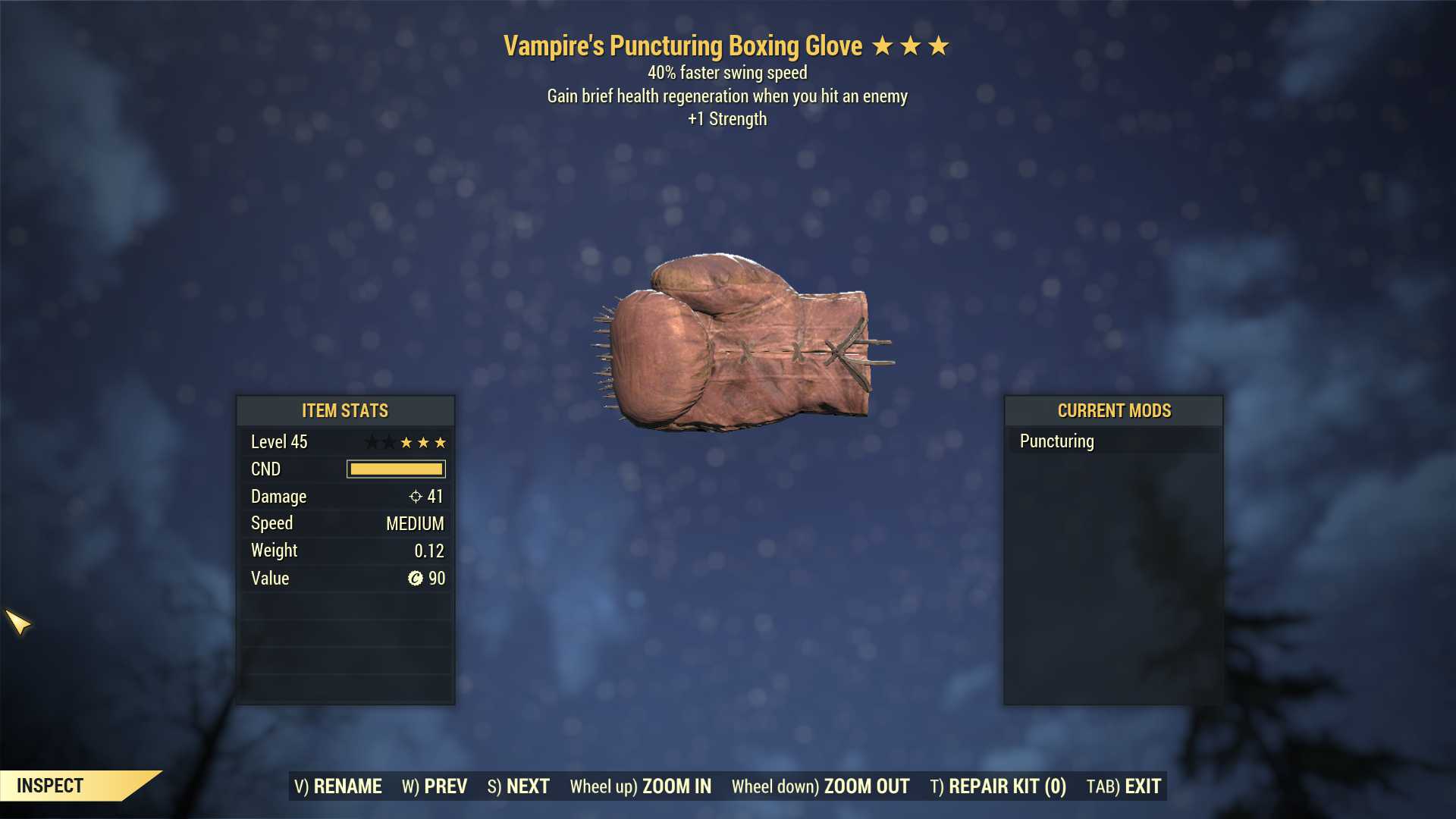 Vampire's Boxing Glove (40% Faster Swing Speed, +1 Strength)