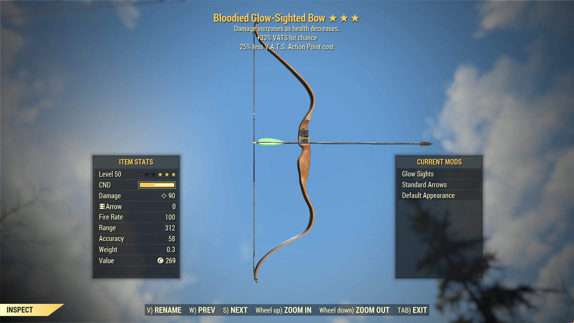 [Wastelanders] ★★★ Bloodied Bow[33% VATS Hit][25% Less VATS] | FAST DELIVERY |