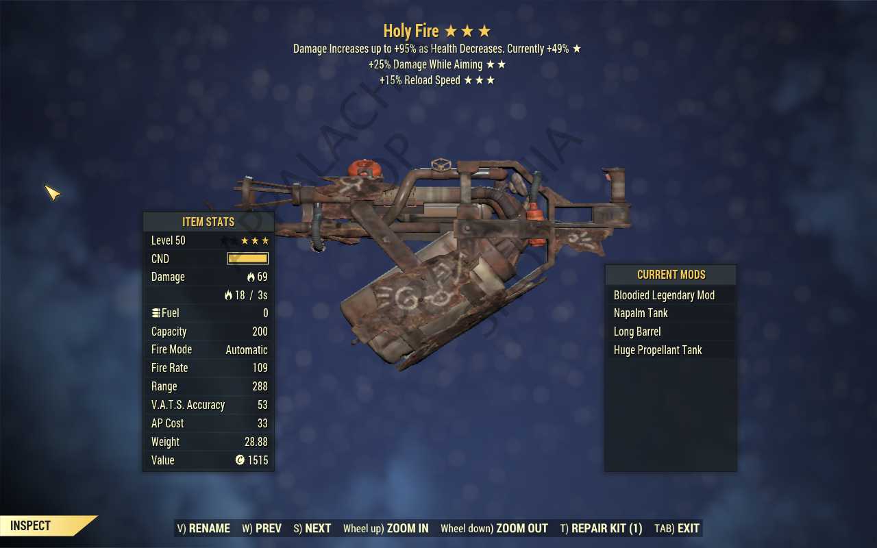 Bloodied Holy Fire (+25% damage WA, 15% faster reload)
